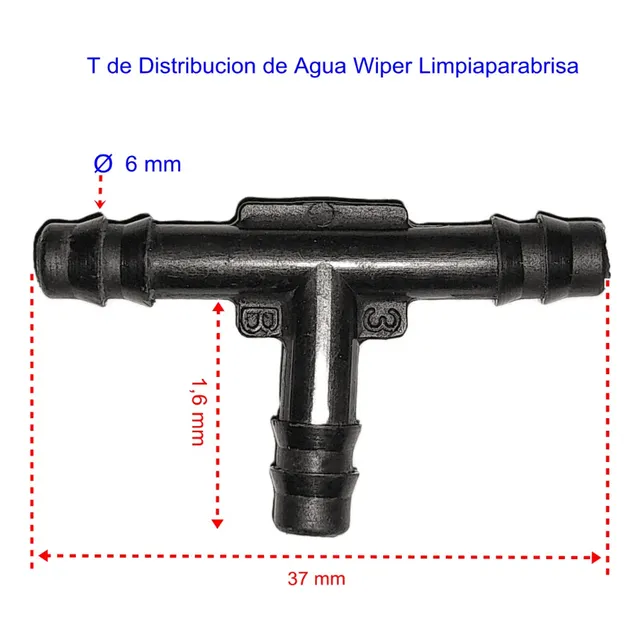 Conector Tee T Mangueras Distribucion Agua Limpiaparabrisa