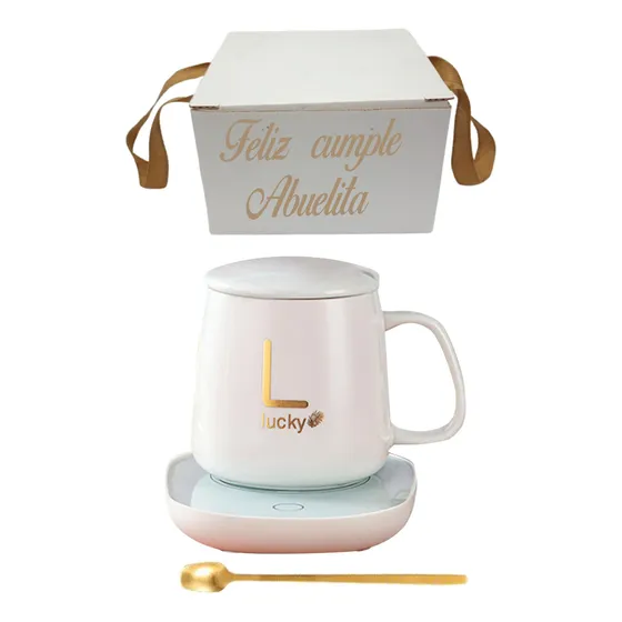 Taza Con Calentador + Caja Personalizada Cumpleaños Amigos Blanco Lisa
