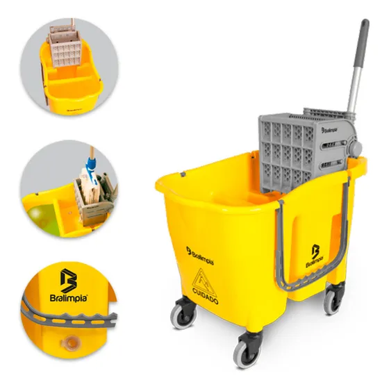 Balde Com Espremedor Carrinho Doblô 30 Litros Flex Bralimpia Cor Amarelo