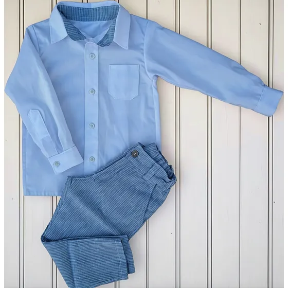 Pantalón De Lino Rayado Y Camisa Algodón Blanca Para Bebé