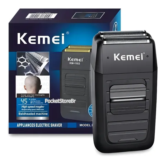 Barbeador Km-1102 Shaver Elétrico Sem Fio Kemei 2 Lâminas