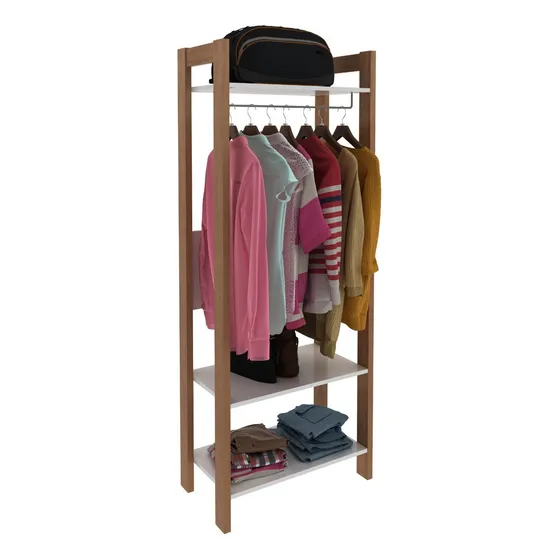 Ropero Abierto Roperia Perchero 3 Estantes 65x166x36 - 1029 Color Blanco/Almendra