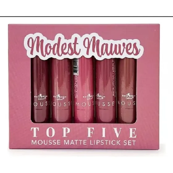 Labiales Mate Top Five Mousse Italia Caja De 5 Labiales Color Modest Mauves