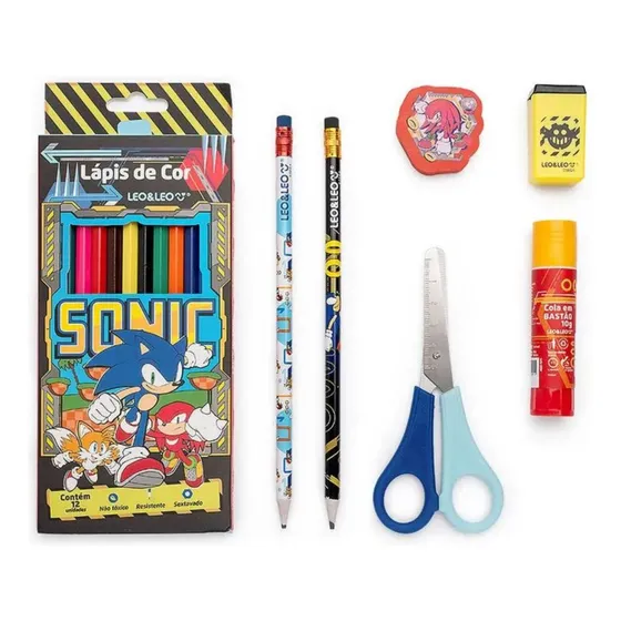 Kit Escolar Infantil 7 Peças Sonic The Hedgehog Leo&leo