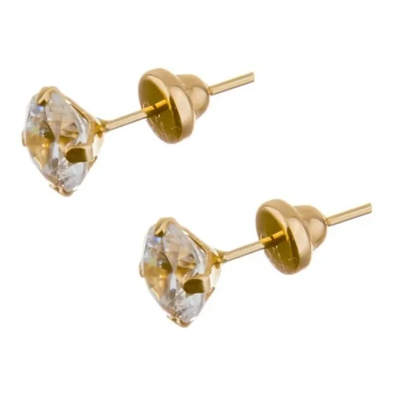 Brinco Zircônia 5mm Solitário Ouro 18k Par Incolor 5,00mm 750NETOZ