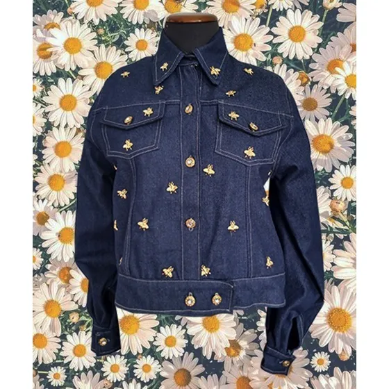 Chaqueta De Jean  Con Manga Bombacha, Taches Abeja.