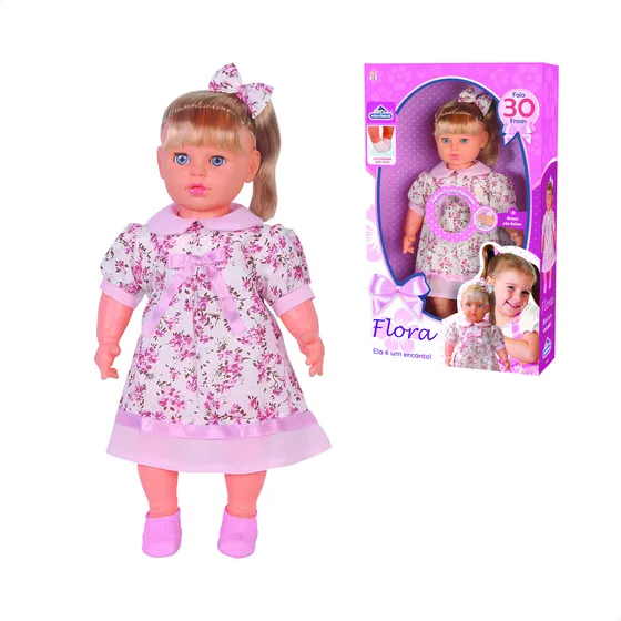 Boneca Flora Fala 30 Frases Grande 70cm Olhos Móveis