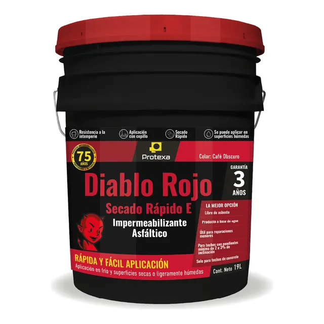 Impermeabilizante Asfaltico Emulsionado Diablo Rojo Secado Rápido E Base Agua 19 Lts. Chapopote Líquido para Impermeabilizar PROTEXA 3 años.
