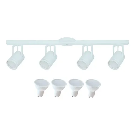 Base Riel Pared Techo Con 4 Spots Rectos Con Dicroica Led 7w