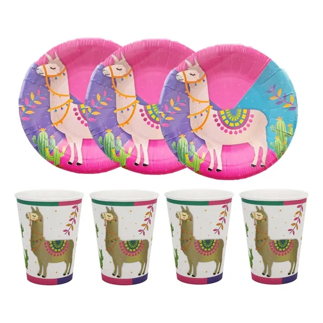 Set 10 Platos Torta + 10 Vasos Llama O Alpaca