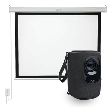 Proyector Portatil Nova 9000lm + Telón 60 Eléctrico Levo Negro