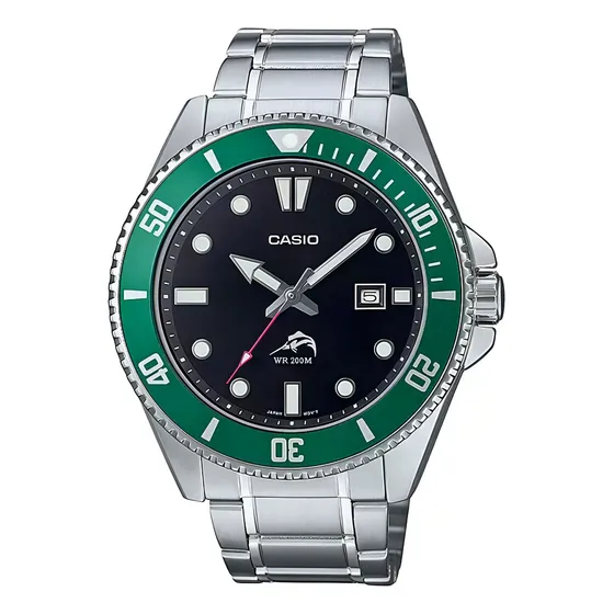 Reloj Hombre Casio Duro Mdv-106dd-1a3v. Marlin 200m Malla Plateado Bisel Azul/rojo Fondo Negro