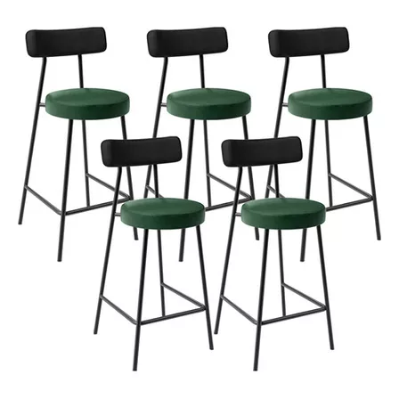 Kit 05 Banquetas Baixa Cozinha Sala Jantar Milão Preto Verde Lyam Decor