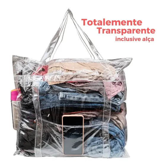 Bolsa Sacola 100% Transparente Jumbo Presídio Praia Grande Acambamento dos ferragens Níquel Desenho do tecido Liso