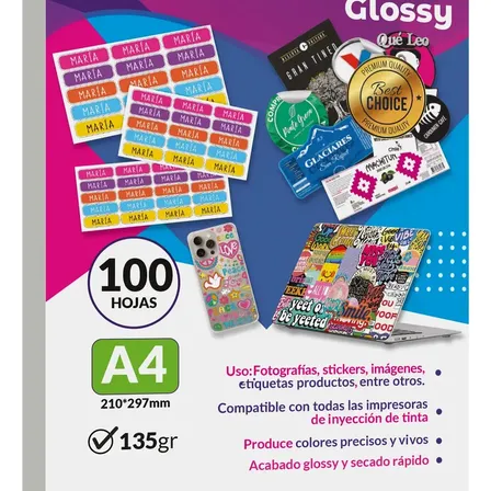 Papel Fotográfico Cursor 135gr Adhesivo Pack 100 Und