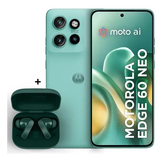 Kit Smartphone Edge 60 Neo 256gb 24gb (12gb Ram + 12gb Ram Boost) Verde + Fone Bluetooth Moto Buds Bass Verde