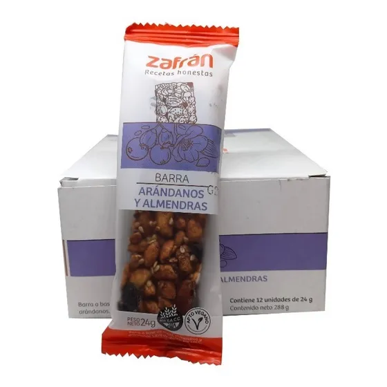 Barra De Cereal Arándanos Y Almendras Sin Tacc Zafran X 6 U