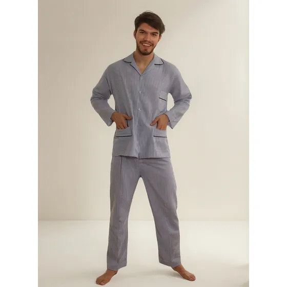 Pijama Hombre Camisero M/ Larga P/ Largo  Prendido Adelante