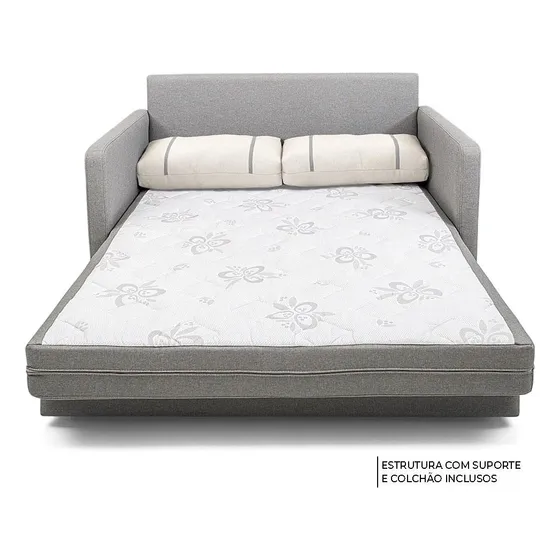 Sofá-cama Herval Aurora, 2 Lugares, Linho Chumbo Cor Cinza Desenho do tecido Liso