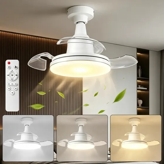 Ventilador de Teto 18" com Luz LED e Controle Remoto 220V Silencioso 3 Pás Retráteis 127V