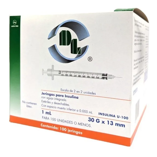 Jeringa Insulina 1 Ml De Baja Perdida Aguja 30x13 Caja 100