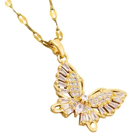Taikula Collar Mariposa Mujer Chapada En Oro 18k Y Zirconias Elegante Cadena Dije Colgante