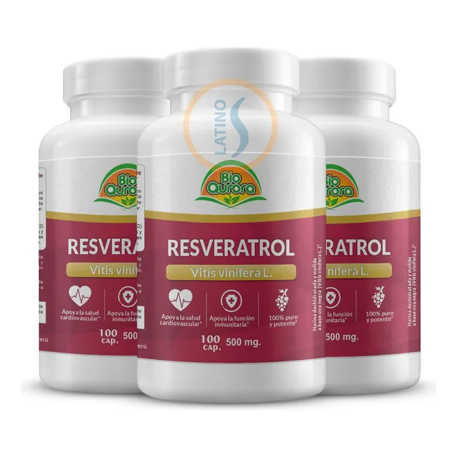 Resveratrol 100 Capsulas 500mg Bioaurora Pack 3 Unidades