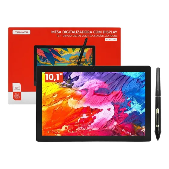 Mesa Digitalizadora Com Display 10,1 5080 Lpi Com Caneta Cor Preto