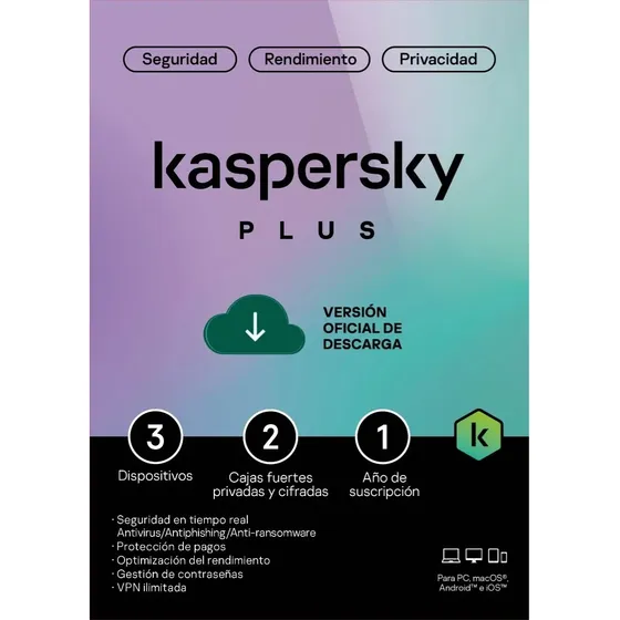Kaspersky Plus | 3 Dispositivos | 1 Año