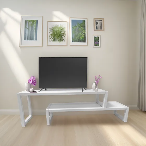 Rack Tv Altura Baja Mesa Tele Extensible Mdf Marrón Blanco