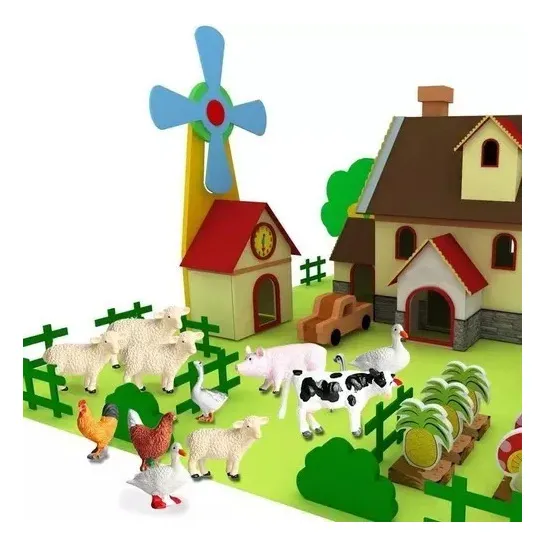 Para Brinquedo Infantil Mini Fazendinha Com Vaca Burro Bode