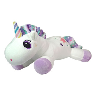 Unicórnio De Pelúcia Deitado Partes Com Brilho 35cm - Branco Unicórnio De Pelúcia Deitado Partes Com Brilho 35cm - Branco