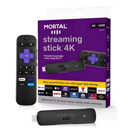 Tv Stick Smart Android Mortal Ultrahd 4k Control Por Voz Fta Negro De Voz