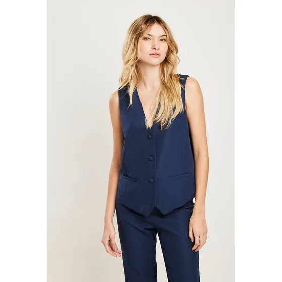 Chaleco Sastero Corto De Crepe  Midnight Blue Koxis Mujer