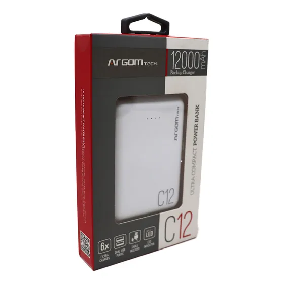 Power Bank - 12.000 Mah - Argom - Arg-pb-1138wt