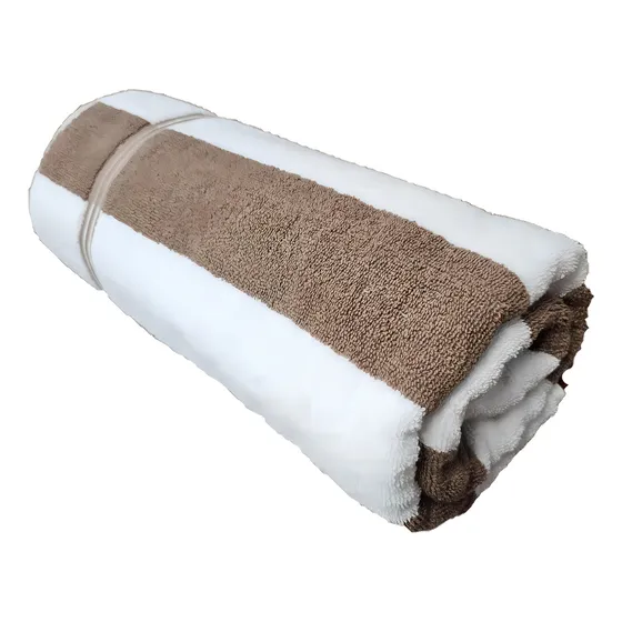 Toalla Baño Profesional Hotel Spa A Rayas Color Marrón Con Blanco