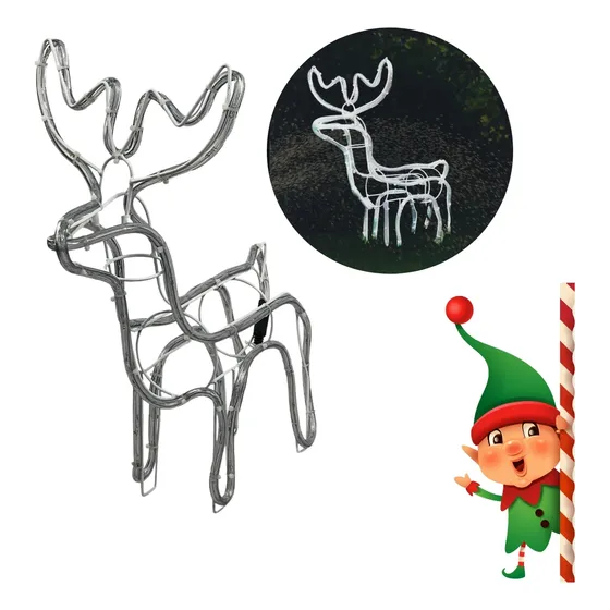 Armação Rena Macho Movimento Natal Decoração Led Grande Luzes Branco 127V