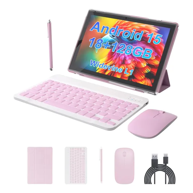 Tablet 10  Android 15 18gb Ram 128gb Rom Con Teclado Rosa