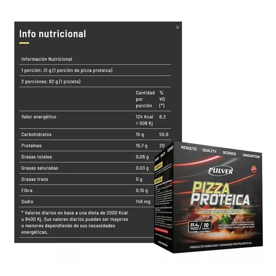 Pizza Proteíca 620 Gr 10 Sobres Pulver Whey Protein Sin Tacc