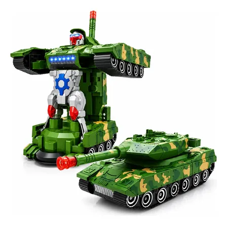 Carro Vira Robô Transformers Infantil Luz Música Brinquedo Tanque Combate Verde