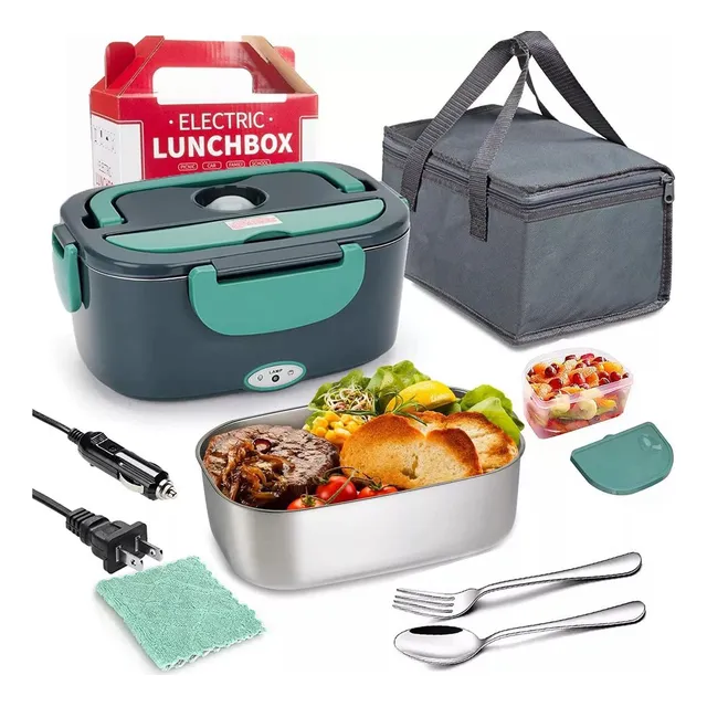 Lonchera Eléctrica Aiyinsmart 1.5l Color Verde 40w, Lonchera Eléctrica Recargable 3 En 1 Fiambrera Portátil
