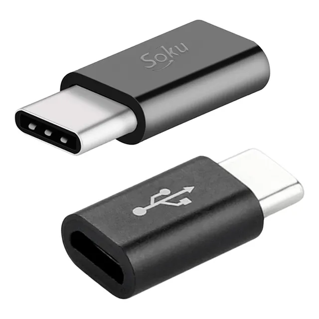 Soku 2 Adaptadores Tipo C A Micro Usb V8 2.0 Universal Color Negro