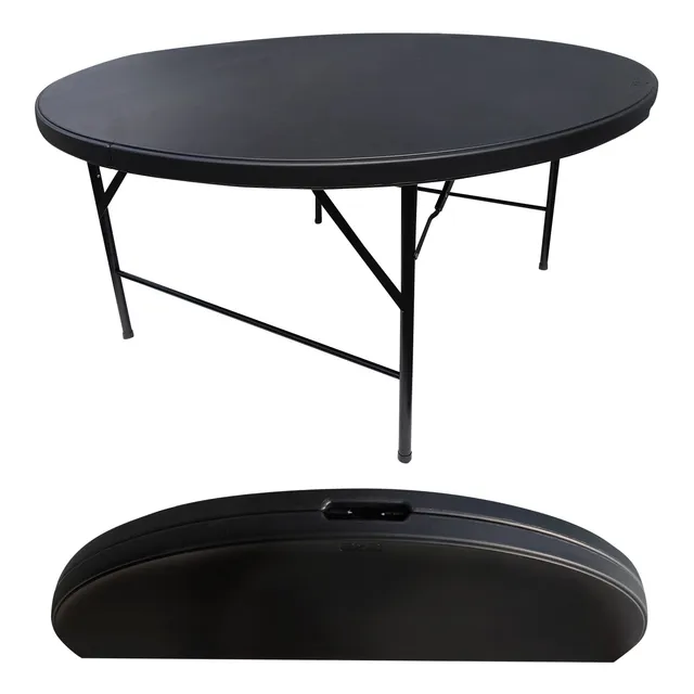 Mesa Tablon Plegable Jardin Exterior Portatil Redonda Negro