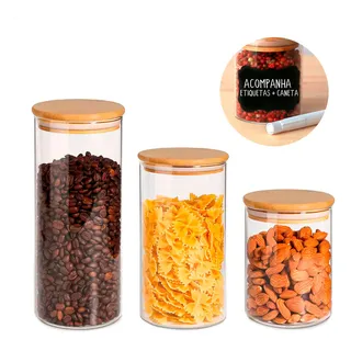 Kit Com 3 Potes Hermético De Vidro 200ml 300ml E 400ml Kit Com 3 Potes Hermético De Vidro 200ml 300ml E 400ml