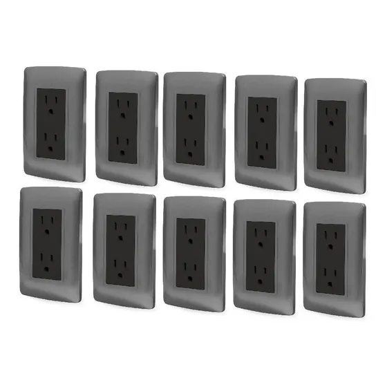 Kit De 10 Contacto Duplex 2 Polos + Tierra Toscana Grafito