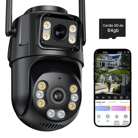 4K Câmera IP PTZ Câmera de segurança WiFi para exteriores Rastreamento automático Câmera CCTV sem fio com lente dupla iCsee