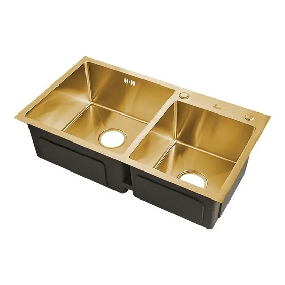 Fregadero Doble Tina Dorado Acero Inoxidable Sobre Tope Bari