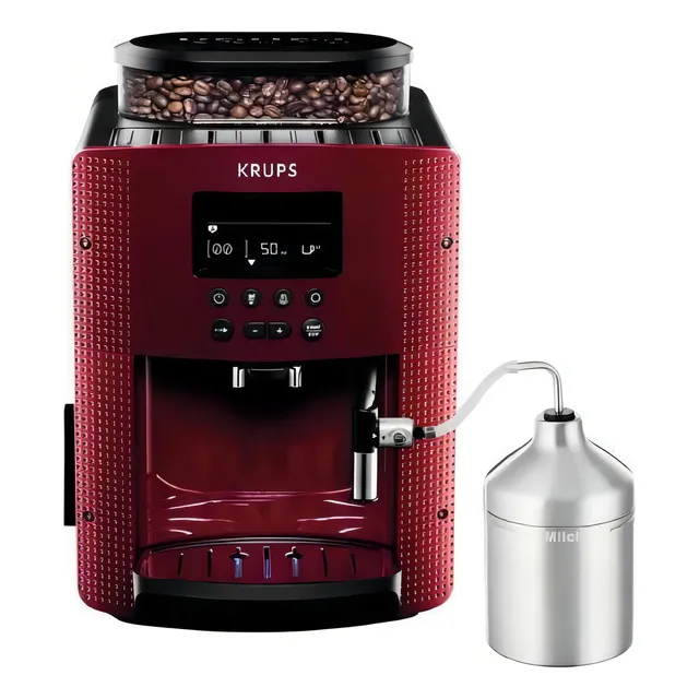 Cafetera Expreso Super Automática Krups + Accesorio Leche Color Rojo
