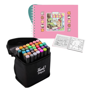 Kit Caneta 36 Cores Ponta Dupla + Livro De Colorir Capa Dura Kit Caneta 36 Cores Ponta Dupla + Livro De Colorir Capa Dura