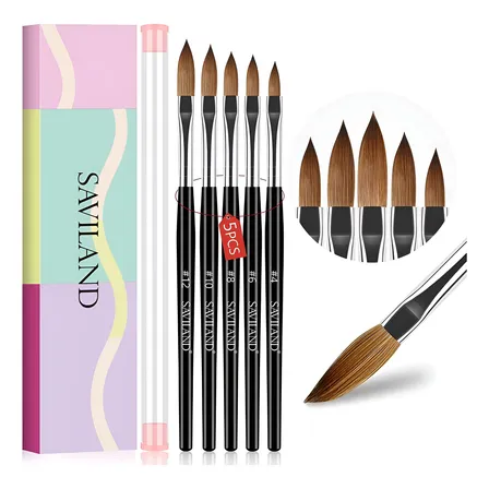 Saviland, 5 Pinceles Acrílico Para Uñas Numero 4,6,8,10,12